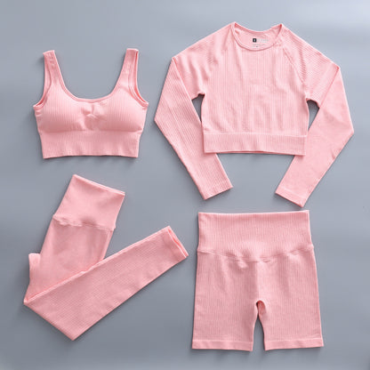 Solid Color Stretch Sports Suit Four-piece Set