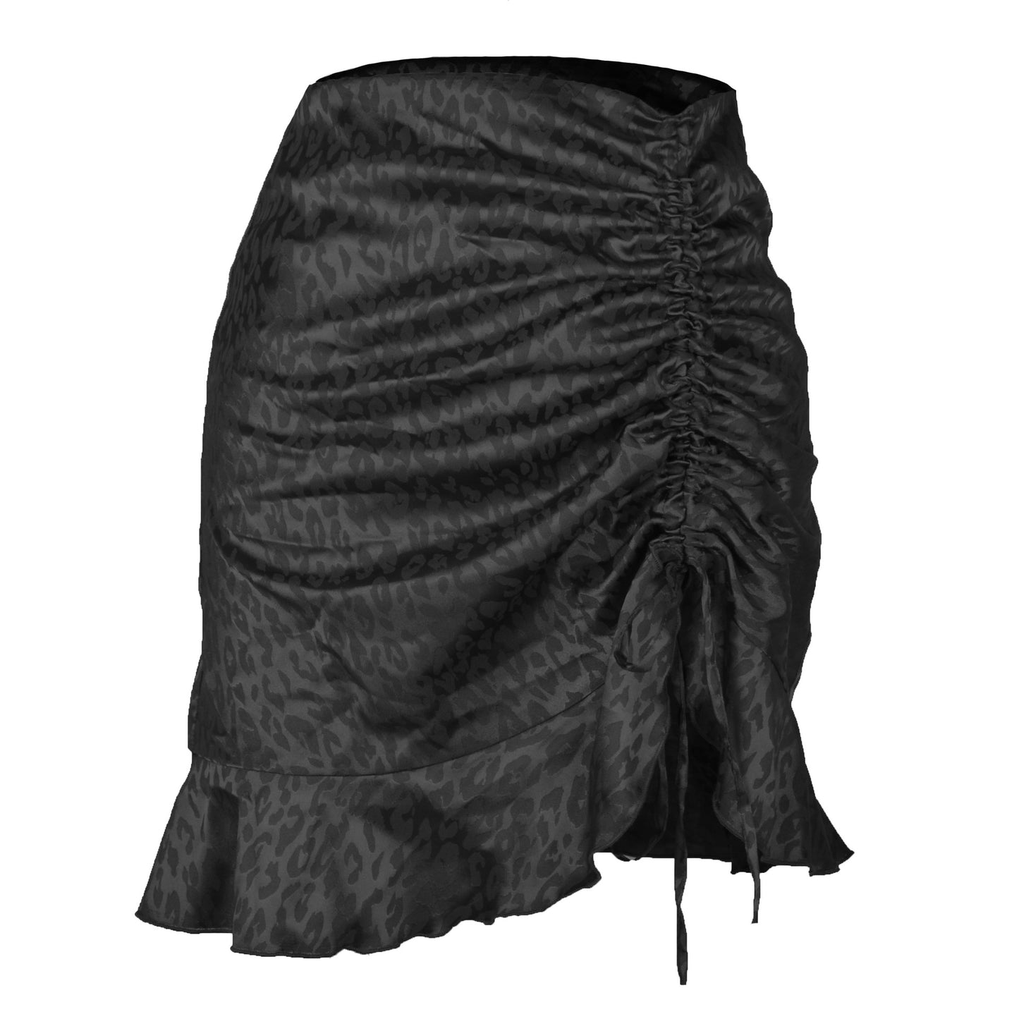 Drawstring Pleated Leopard Sexy Jacquard Satin Mermaid Skirts