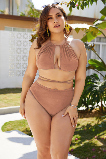 Solid Color Sexy High Waist Halter Strap Plus Size Swimwear Wholesale Vendors