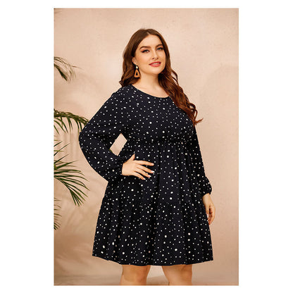 Fashion Print Midi Dress Loose Long Sleeve High Waist Wholesale Plus Size Clothing