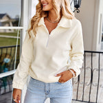 Fashion Lapel Plush Pullover Tops Casual Solid Color Zipped Wholesale Sweatshirt