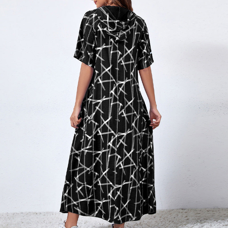 Printed Short Sleeve Loose Summer Hoodie Dress Casual Wholesale Maxi Dresses