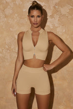 Activewear Plain Sport Zip Vests & Shorts Wholesale Workout Clothes Womens 2pcs Seamless Athletic Yoga Suits
