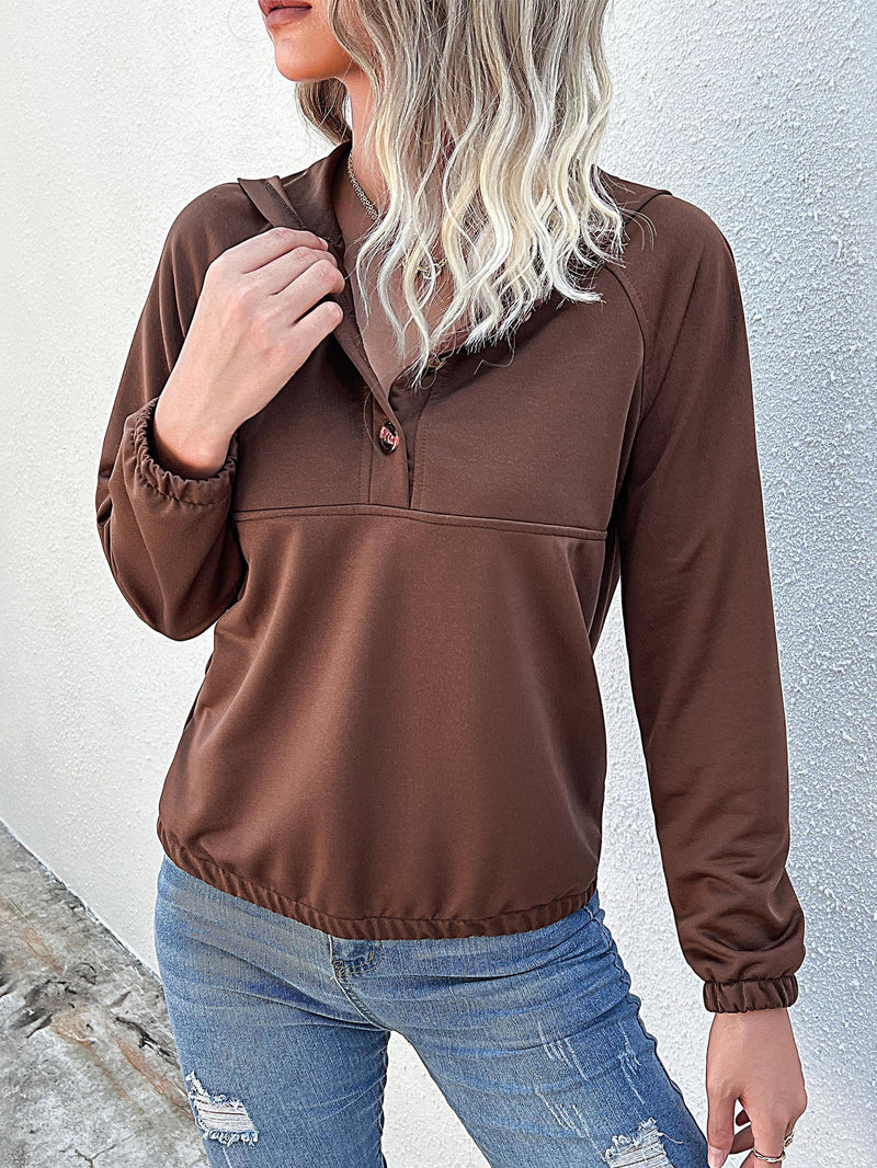 Casual V Neck Solid Color Long Sleeve Hooded Wholesale Sweatershirt