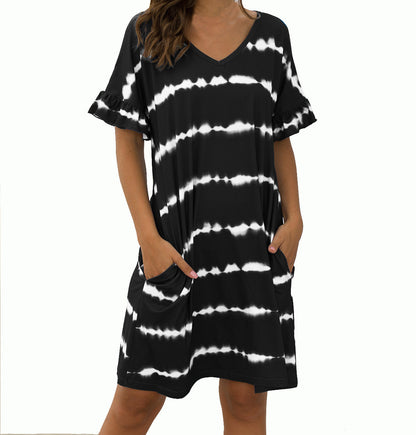 Mid-Length Striped Print T-Shirt Dress Wholesale Dresses