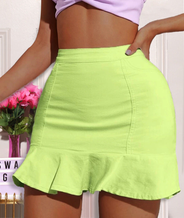 Solid Color Fashion Ruffles Bodycon Denim Short Skirts Wholesale Skirt Vendors