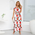 Fashion Slim Short-Sleeved V-Neck Rose Print Maxi Dress Wholesale Dresses