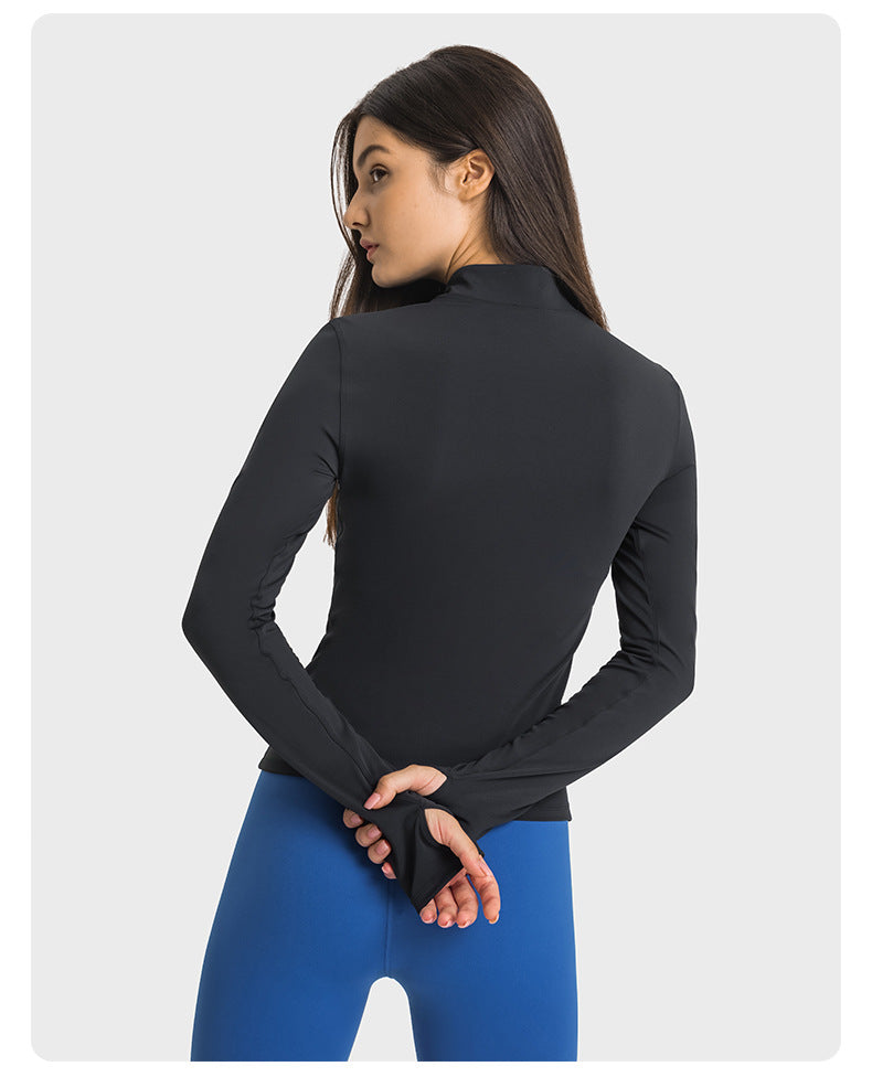 Fitness Yoga Zipper Stand-Up Collar Long-Sleeve Slim Fit Shirts Wholesale Activewear Tops