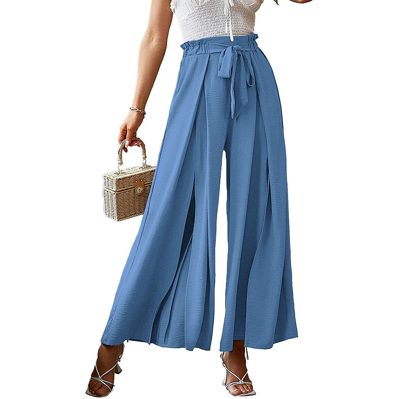 Solid Elastic Waist Wide Leg Casual Loose Wholesale Pants For Women