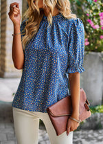 Casual Ruffled Stand Collar Floral Print Short Sleeve Shirt Wholesale Womens Tops STN538030