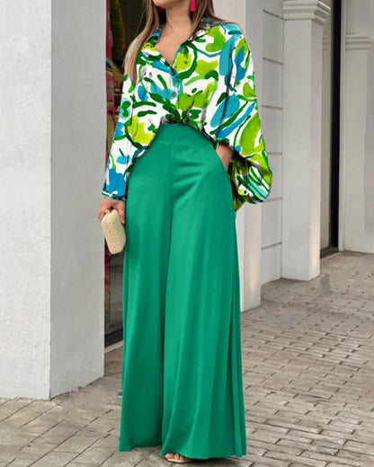 Printed Loose Shirt & High Waist Pants Casual Suits Wholesale Women'S 2 Piece Sets