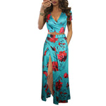 Floral Printed Short Sleeve Lace Up Crop Tops & Slit Maxi Skirt Vacation Clothing Wholesale Womens 2 Piece Sets