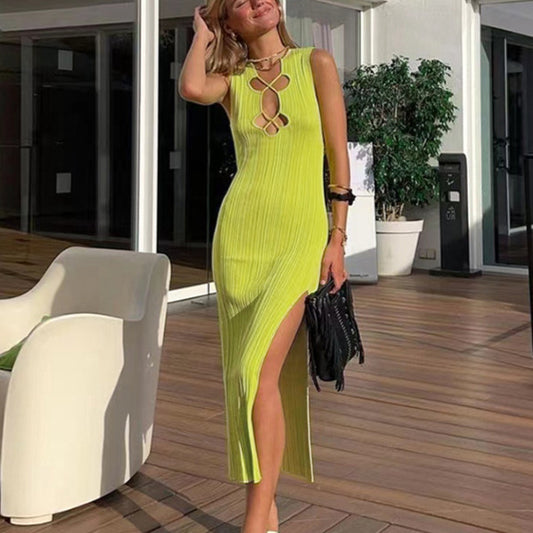 Women Sexy Sleeveless Slim Slit Tank Dress Wholesale Dresses