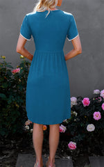 Plain Lace Trim Short Sleeve Wholesale Swing Dresses For Women