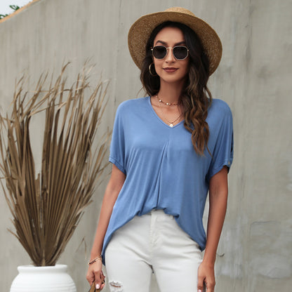 Solid Color Short Sleeve V Neck Wholesale T-shirts For Women Summer