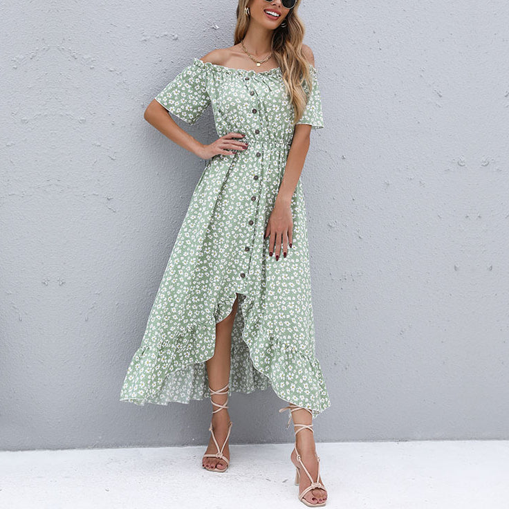 Short Sleeve V Neck Ruffle Hem Wholesale Floral Dresses Summer