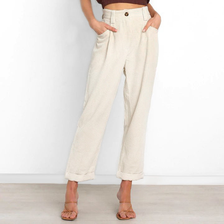 Corduroy Pocket Women Straight-Leg Trousers Wholesale Pants