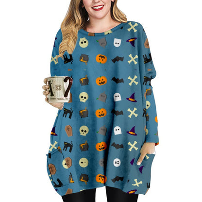 Crew Neck Long Sleeve Halloween T-Shirt Dress Wholesale Dresses