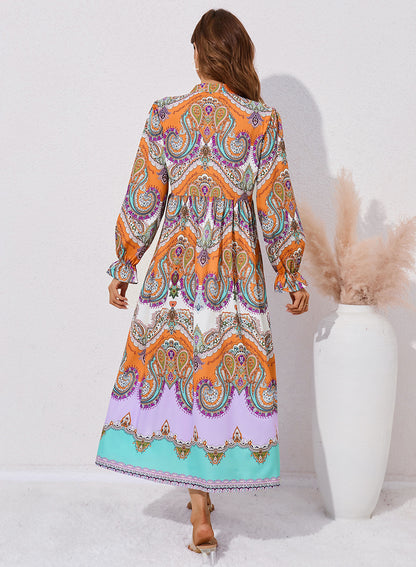 Fashion Printed Single-Breasted Long-Sleeve Shirt Dress Wholesale Dresses