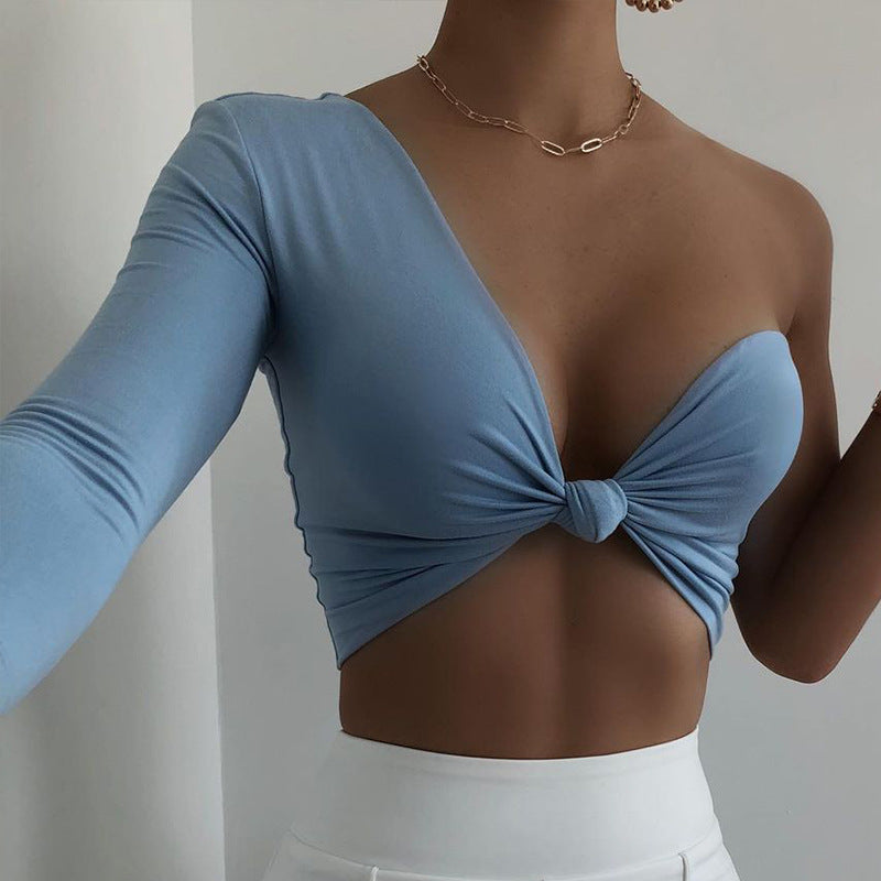 Sexy Irregular One Shoulder Cropped Navel Shirts Wholesale Crop Tops