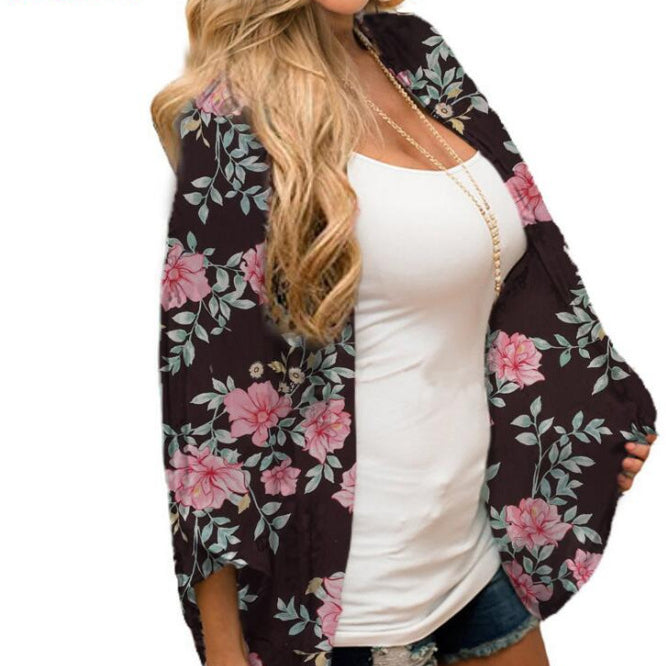 Floral Printed Beach Shawl Women'S Seaside Sun Protection Blouse Wholesale Cardigans