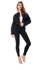 Retro Slim Wholesale Denim Jacket Long Sleeve Solid Color Women Crop Coat