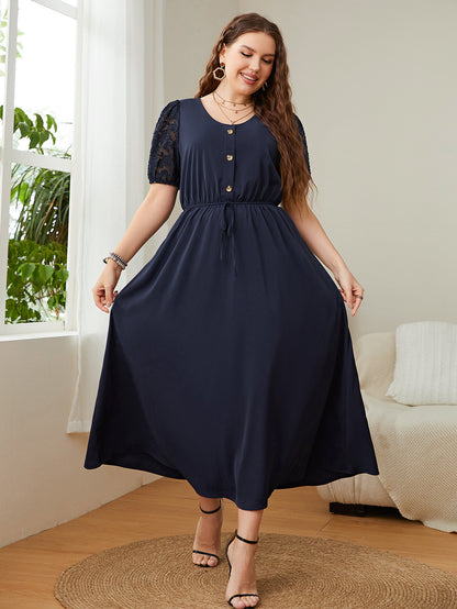 Casual Lace Sleeve Women Curvy Dresses Wholesale Plus Size Clothing