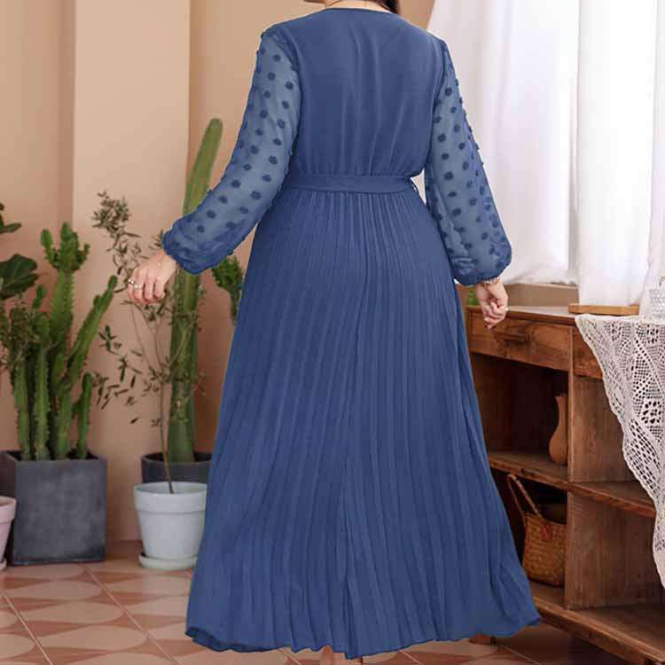 Solid Color Jacquard Curvy Pleated Dresses Wholesale Plus Size Clothing