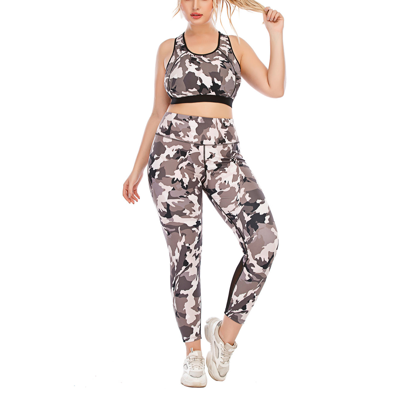 Sport Bra & Leggings Camo Print Curvy Yoga Fitness Suits Workout Plus Size Two Piece Sets Wholesale