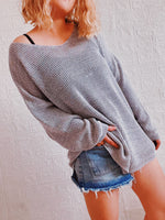 Casual Loose V-Neck Long-Sleeved Solid Color Light Knitted Pullover Sweater Wholesale Women Tops