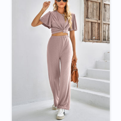 Solid Color Knitted Short Tops & Pants Wholesale Women'S 2 Piece Sets
