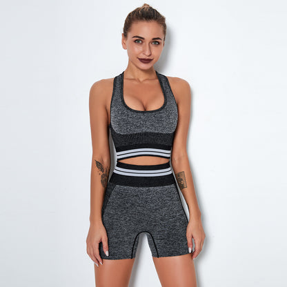 Striped Bra & Shorts Fitness 2pcs Sets Seamless Activewears Wholesale Workout Clothes