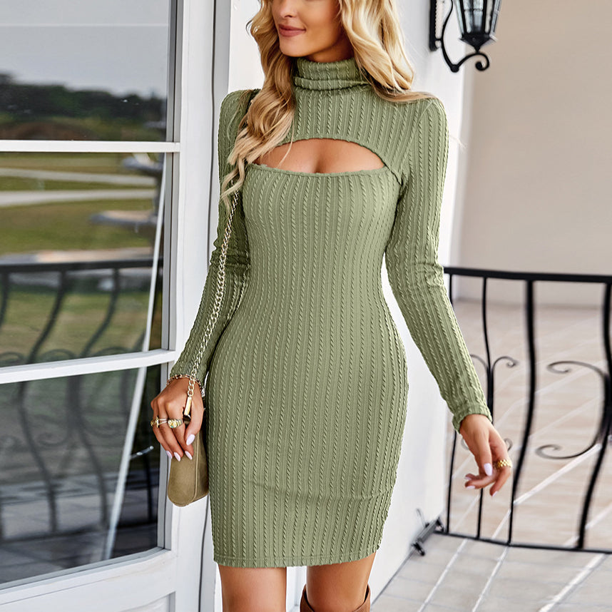 High Collar Long Sleeve Sexy Knit Dress Wholesale Bodycon Dresses