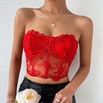Lace Mesh Rose Strapless Corsets Wholesale Womens Tops