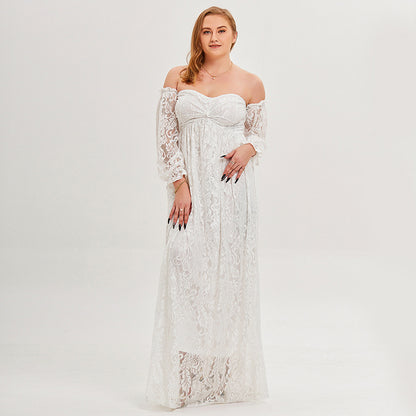 Sexy Off Shoulder Lace Dress Solid Color Wedding Bridesmaid Maxi Dress Wholesale Plus Size Clothing