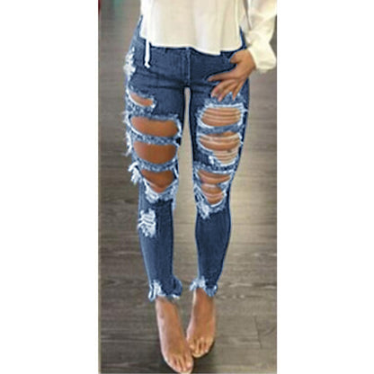 Fashion Women'S Ripped Denim Pencil Pants Wholesale Jeans