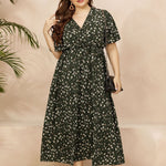 Casual V-Neck Print Dress Short Sleeve Loose Chiffon Plus Size Wholesale Dresses