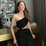 One Shoulder Sexy Irregular Hollow Out Slit Drawstring Party Dress Wholesale Dresses