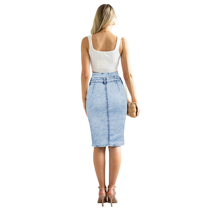 High Waist Slim Slit Denim Skirt Wholesale Women Clothing