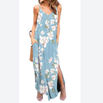 Sexy V-Neck Split Print Cami Dress Backless Maxi Wholesale Dresses