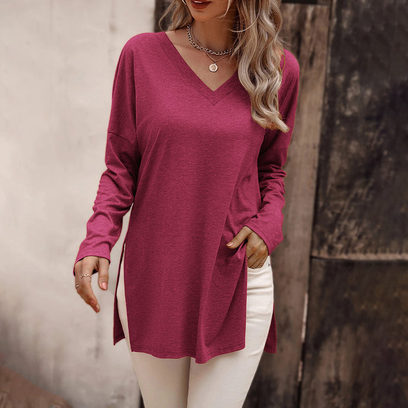 Casual Knit Tunic Top Long Sleeve Loose T-Shirt Wholesale Womens Tops STN538007