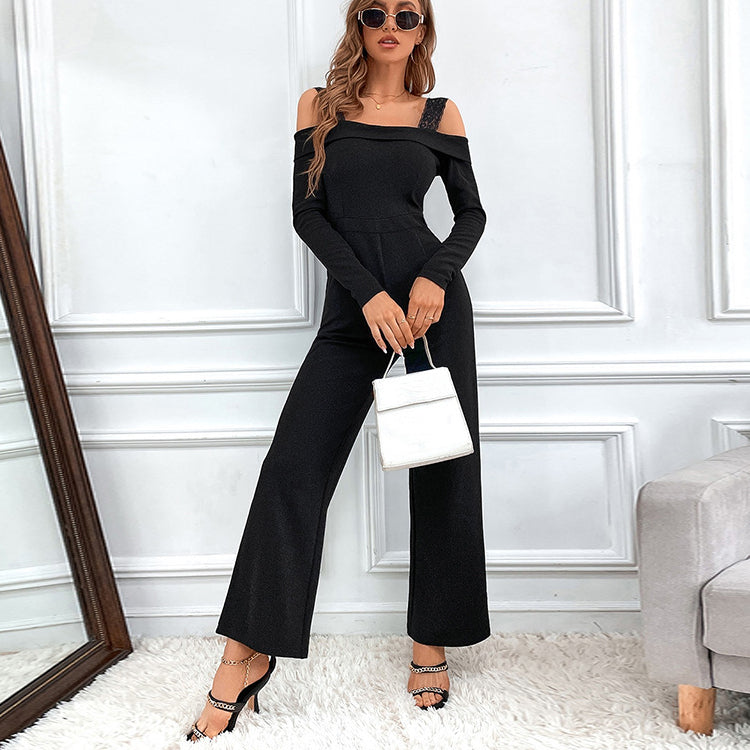 Lace Sling Off-Shoulder Wholesale Jumpsuits Casual Long Sleeve Solid Color Slim Sexy Womens Clothing