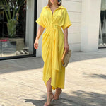 Elegant Shirtdress Short Sleeve Pleated Shirt Dress Wholesale Maxi Dresses