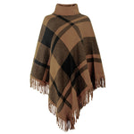 Fashion Long Fringed Plaid Shawl Loose High Neckline Knitted Wholesale Cape Sweater