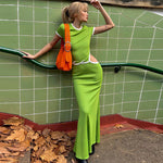 Contrasting Color Short Sleeve Hollow Long Dress Wholesale Maxi Dresses