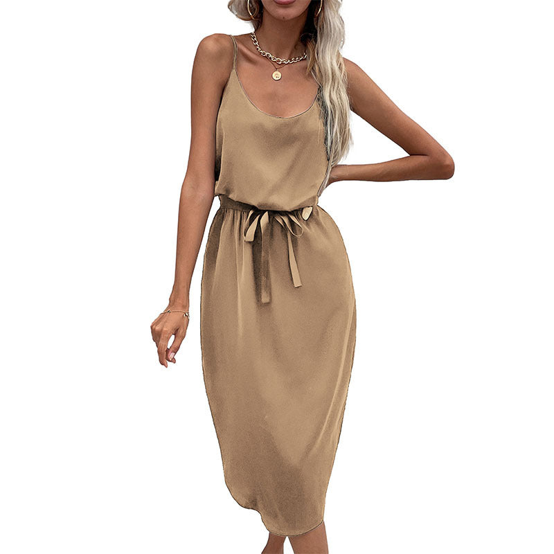 Women Solid Color Casual Split Cami Dress Wholesale