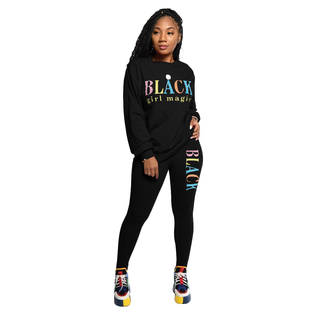 2pcs Wholesale Sweatsuit Pants Letter Sweatshirt + Leggings-02