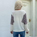Loose Round Neck Leopard Print Stitching Knitted Sweater