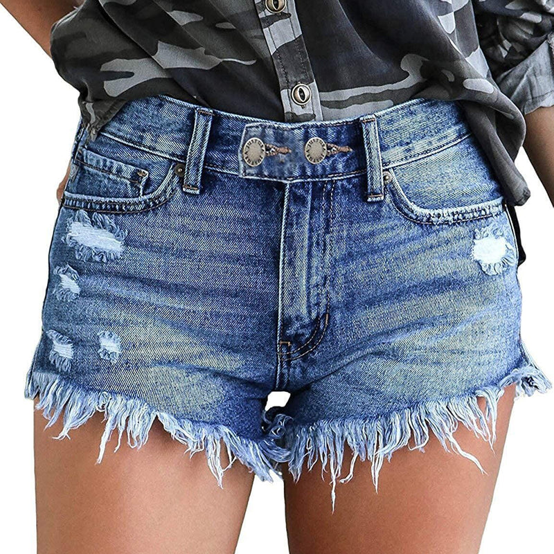 Women's Casual Wholesale Denim Frayed Raw Hem Ripped Jeans Shorts