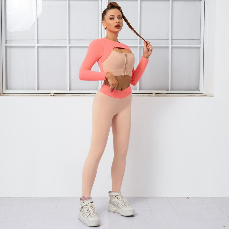 Athletic Suits 2pcs Sets Colorblock Short Tops & Leggings Activewears Wholesale Workout Clothes